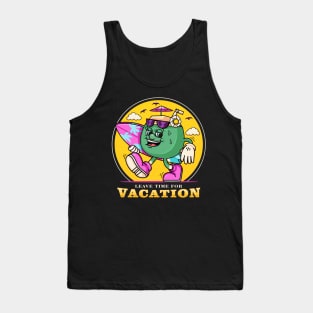 Vacation, cartoon mascots drink young coconuts while carrying surfboards Tank Top